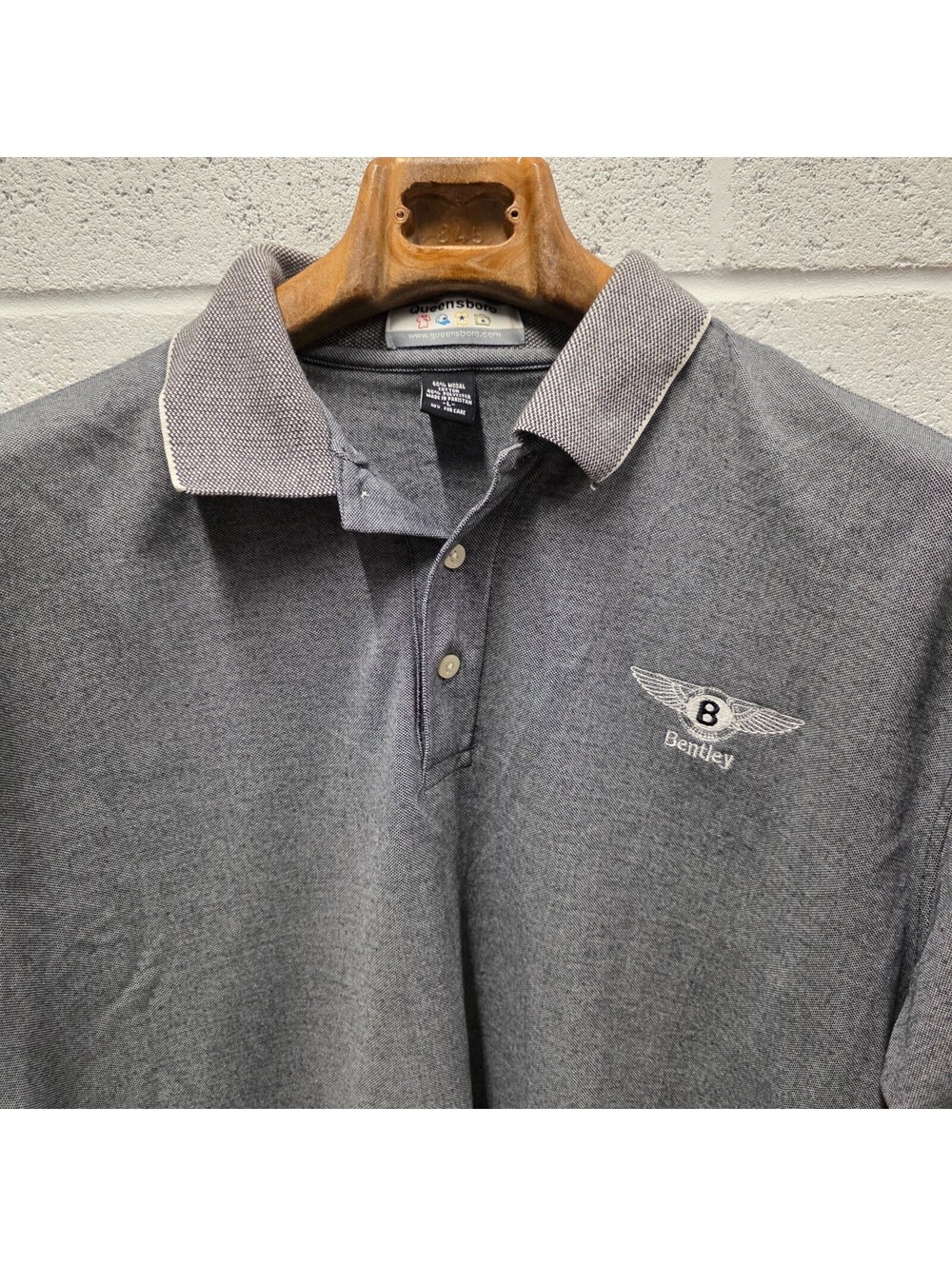 Bentley Motors Polo Men’s Shirt  Size L gray grey  white logo 23x31x